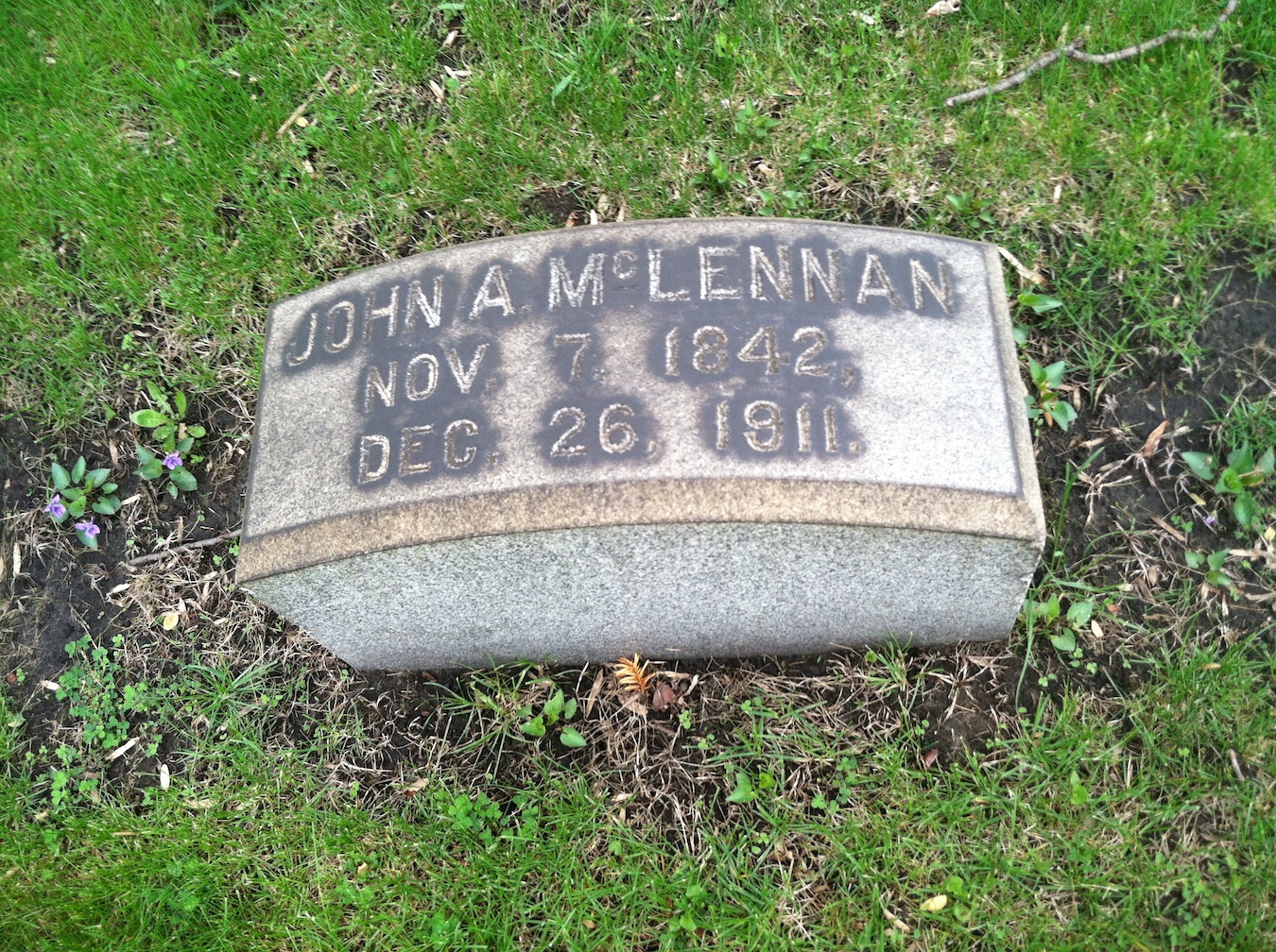 Photo of headstones/John A McLennan 1842-1811 hdstn Oak Woods Cem Chicago, Illinois